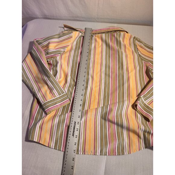 Blair Women’s Striped Button Down Shirt L Pink Green Yellow Long Sleeve - Picture 6 of 7